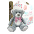 Pink Ribbon 12" Grey Bear Gender Reveal Bear plus Confetti Cannon